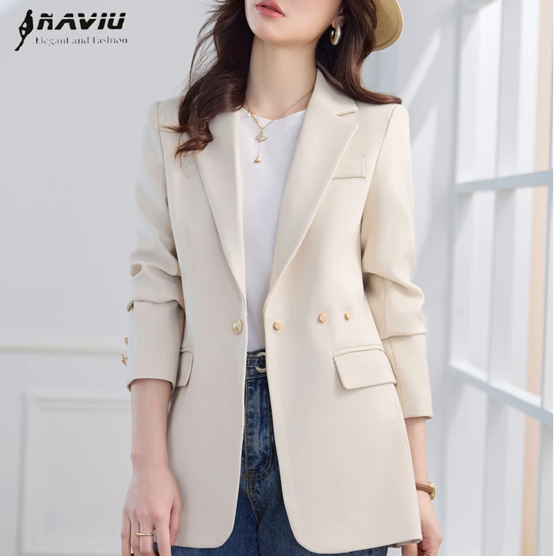 

NAVIU Высококачественная женская черная/абрикосовая приталенная куртка для офиса, деловая одежда, формальный пиджак, весенняя женская верхняя одежда