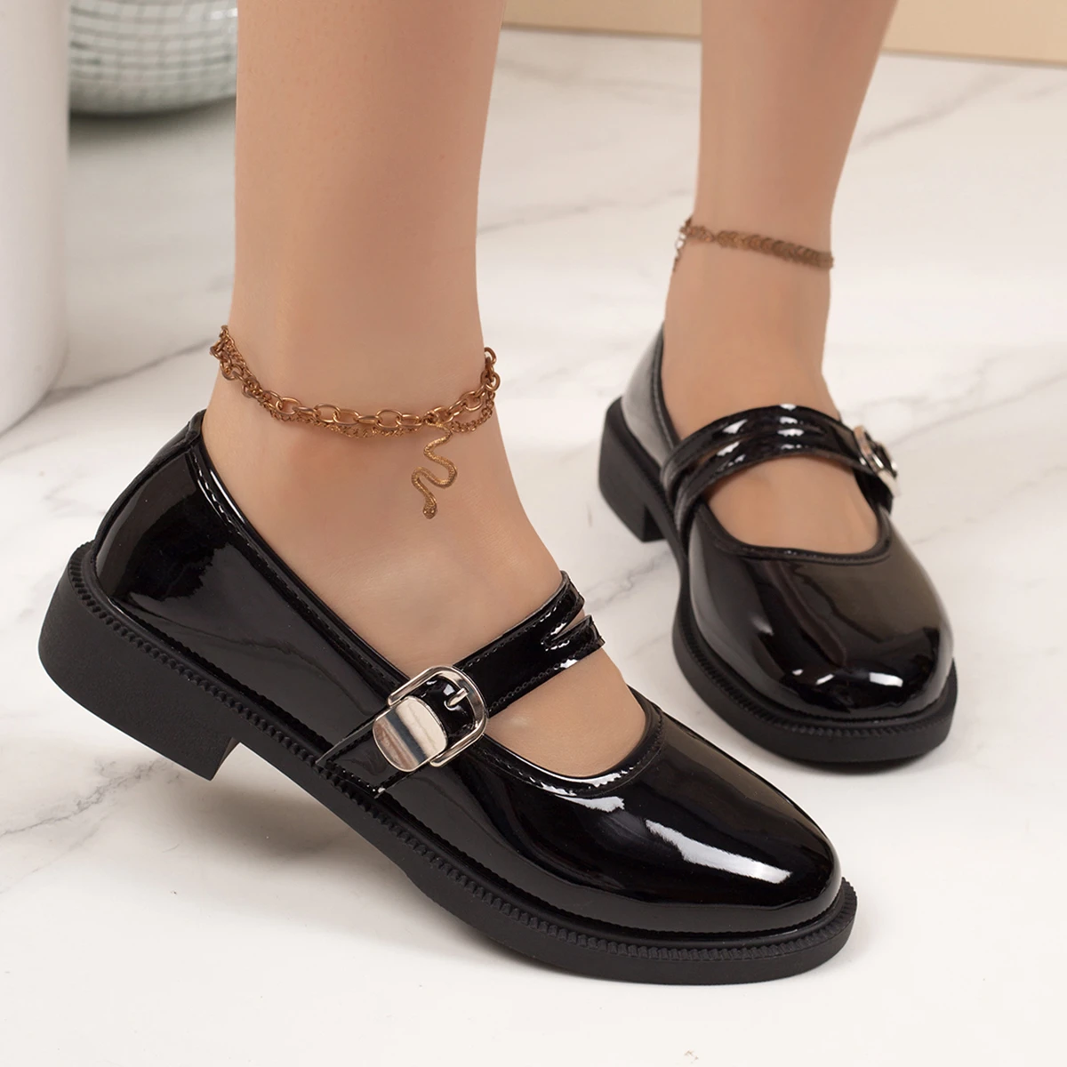 One Word Belt Mary Jane Daughter 2026 New Spring and Summer French Shallow Soft Leather Single Shoes