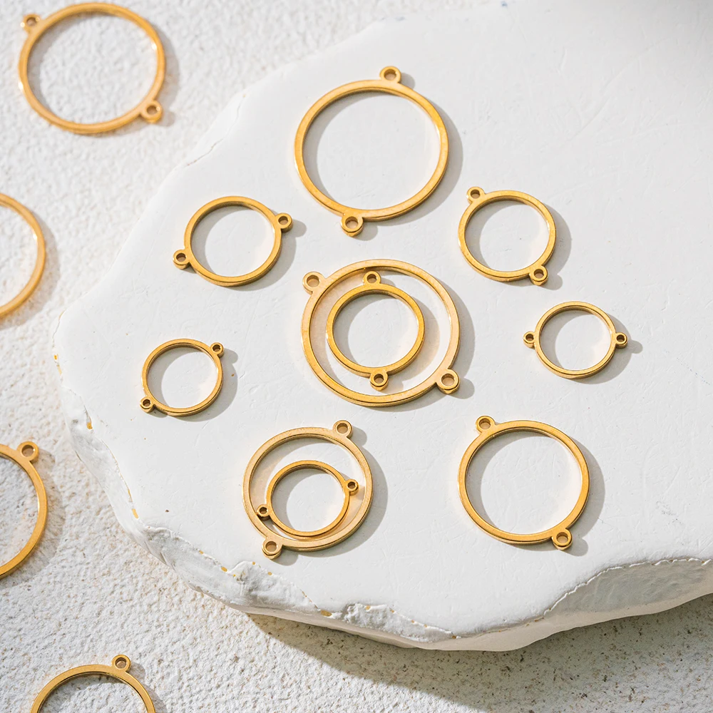 10 Stück Edelstahl Doppelloch-Kreisanhänger für Armbänder, Cabochon-Fassung, Rohlinge für Schmuckherstellung, Verbindungsstücke – Detail 3