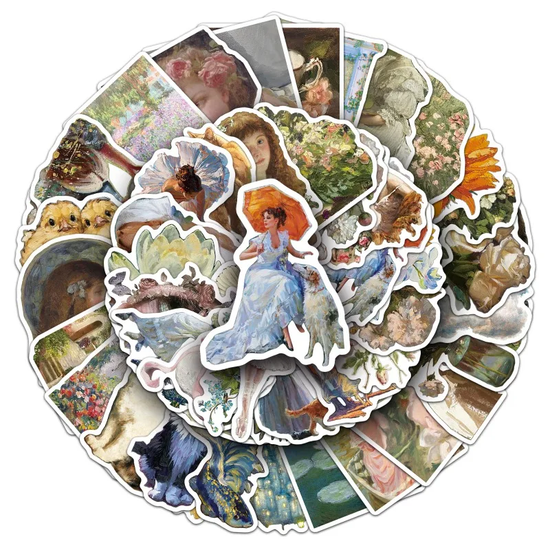 สติกเกอร์ตกแต่งลายกราฟฟิตี้สร้างสรรค์สไตล์ภาพวาดสีน้ำมันย้อนยุคลายการ์ตูน 50 ชิ้น