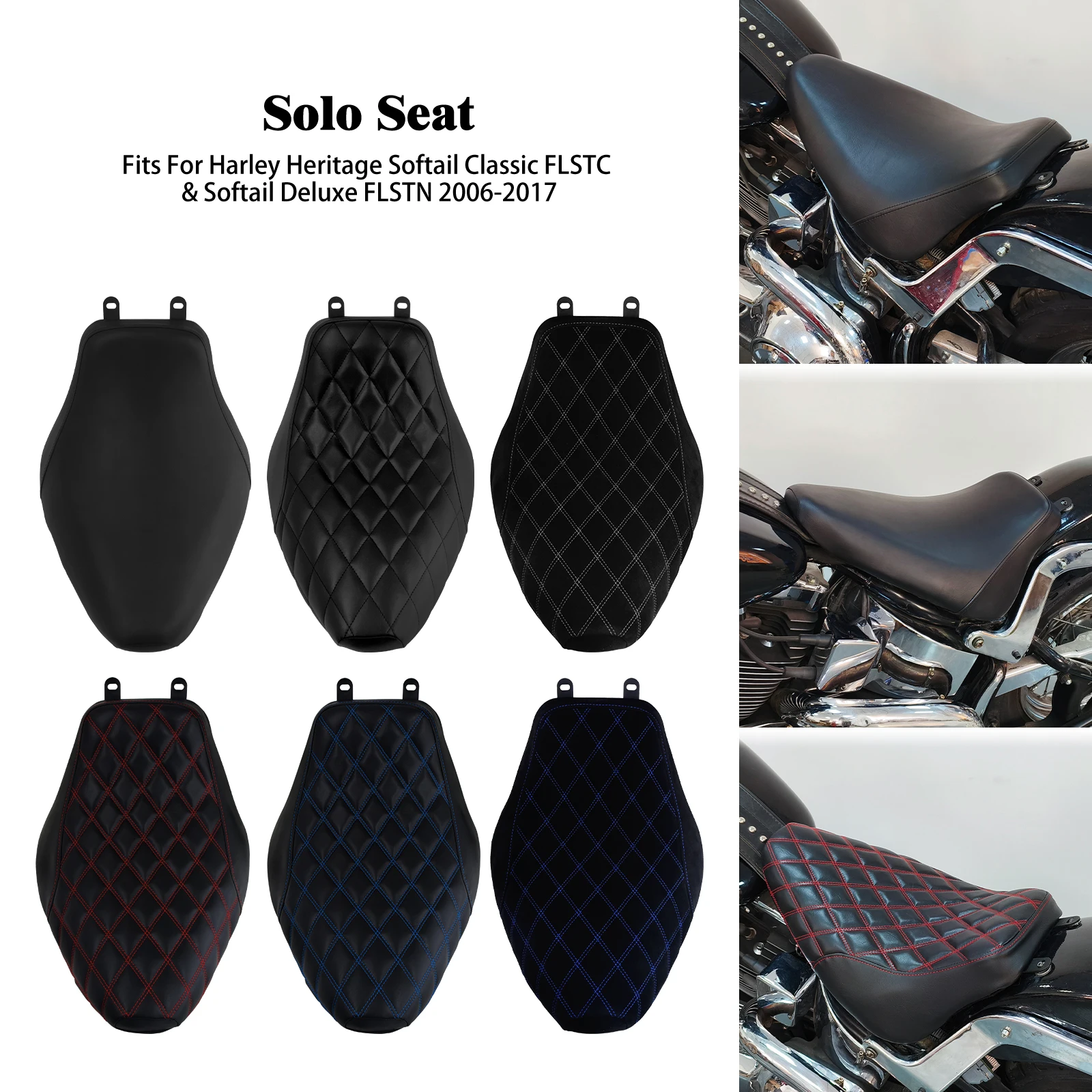 Motorcycle Driver Solo Seat Diamond Cushion Black Front Low Profile Seats For Harley Softail Heritage FLSTC Deluxe FLSTN 06-2017