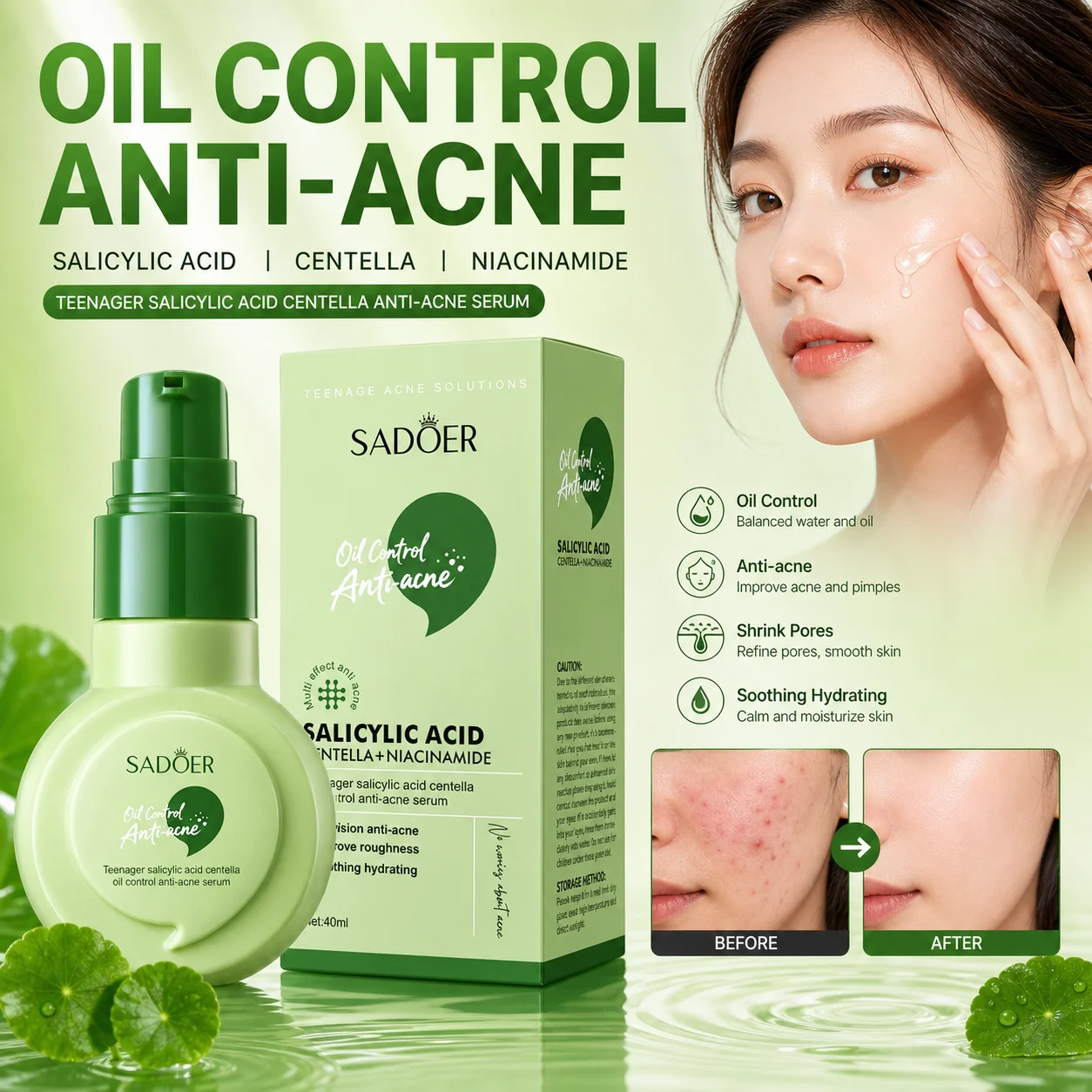 Niacinamide Pore Shrinking Essence - Salicylzuur Anti-Acne Serum Centella Niacinamide Olie
