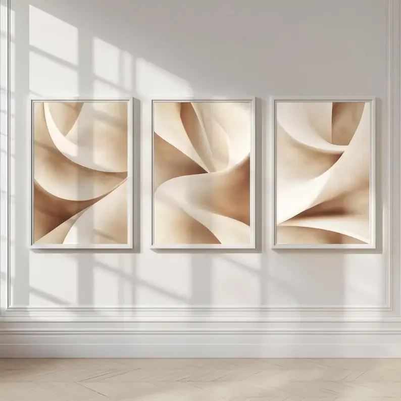 3pcs frameless Canvas Painting 3pcs/set Warm Beige Abstract Canvas Print Neutral Pastel Tones Simple Geometric Wall Art Haibo fo