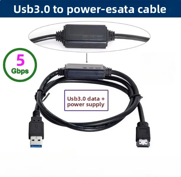 USB Power ESATA Separator, 2-in-1 to USB3.0 Esata One-in-2 Extension Data Cable 1m
