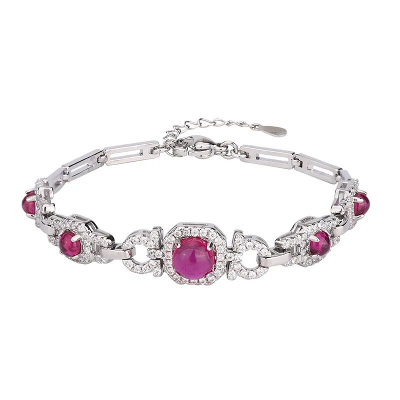 Tourmaline Blood Red Royal Blue Bracelet European and American Retro Gemstone Bracelet Wholesale Women's Jewelry