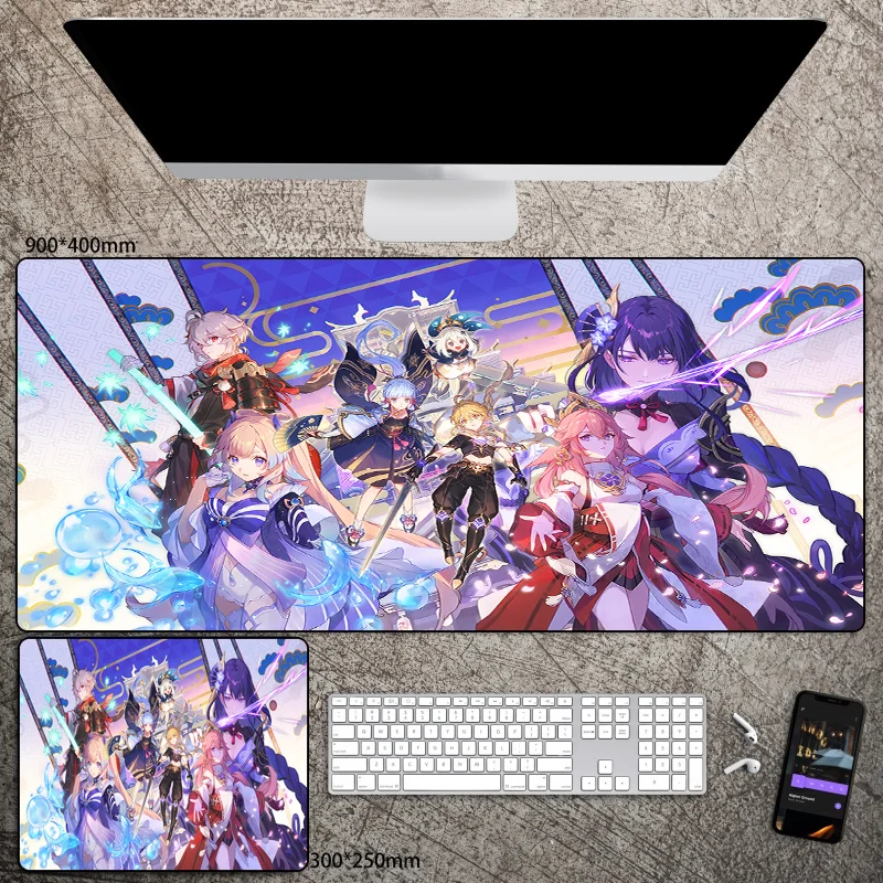 Raiden Shogun Genshin Impact Anime Mouse Pad เกม40X90แล็ปท็อปขนาดใหญ่ Plat เกมอุปกรณ์เสริม Kawaii การ์ตูน Mousepad ตาราง Pad