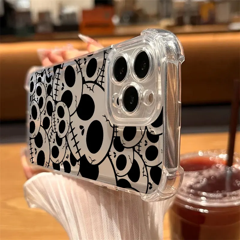 Bonito clássico halloween osso crânio caso de telefone claro para iphone 17 16 14 15 11 12 13 pro max 16e 15 16 plus 17air capa à prova de choque