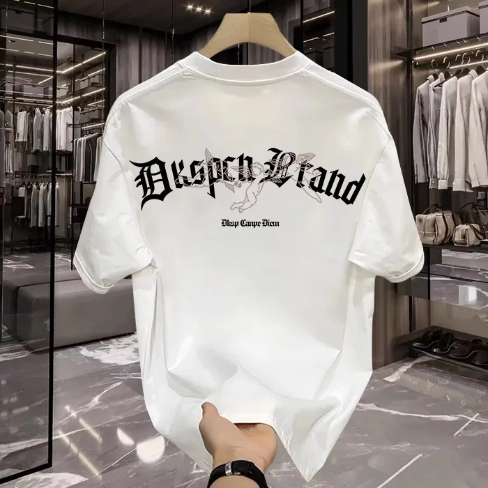 [High-quality Men's Clothing] Cotton Short-sleeved T-shirt Versatile Loose Minimalist Printing Creative Design Trendy Brand Top