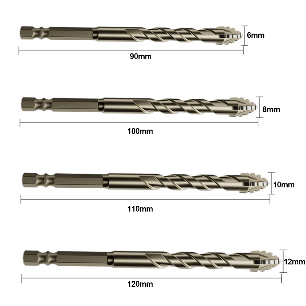 7pcs 3/4/5/6/8/10/12mm Punching Diameter Drill Bit Eccentric Drill Four-Flute Glass Tile Punching Rock Slab Triangle Drill Bits