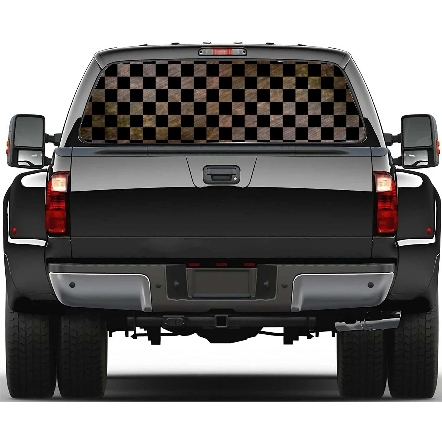 Checkerboard Pattern Car Accessories Rear Windshield Sticker Truck Window See Through Perforated Window Vinyl Decal Decoration