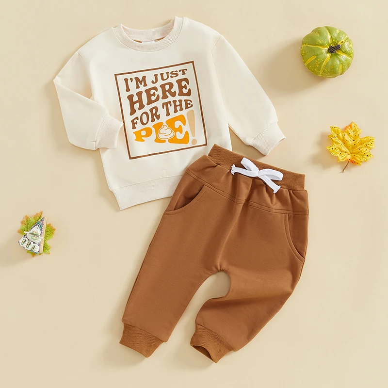 

Thanksgiving Toddler Outfit Set with Turkey Print Long Sleeve Sweatshirt Round Neck and Fall-themed Pants for a Festive Look