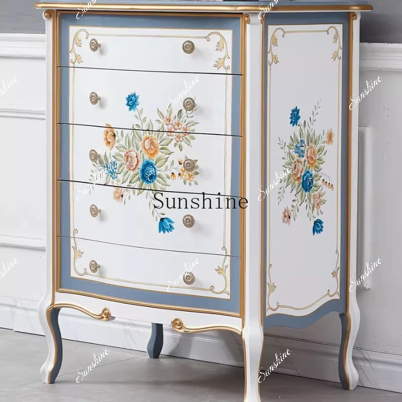 European simple painted solid wood storage white cabinet bedroom chest of drawers  FT