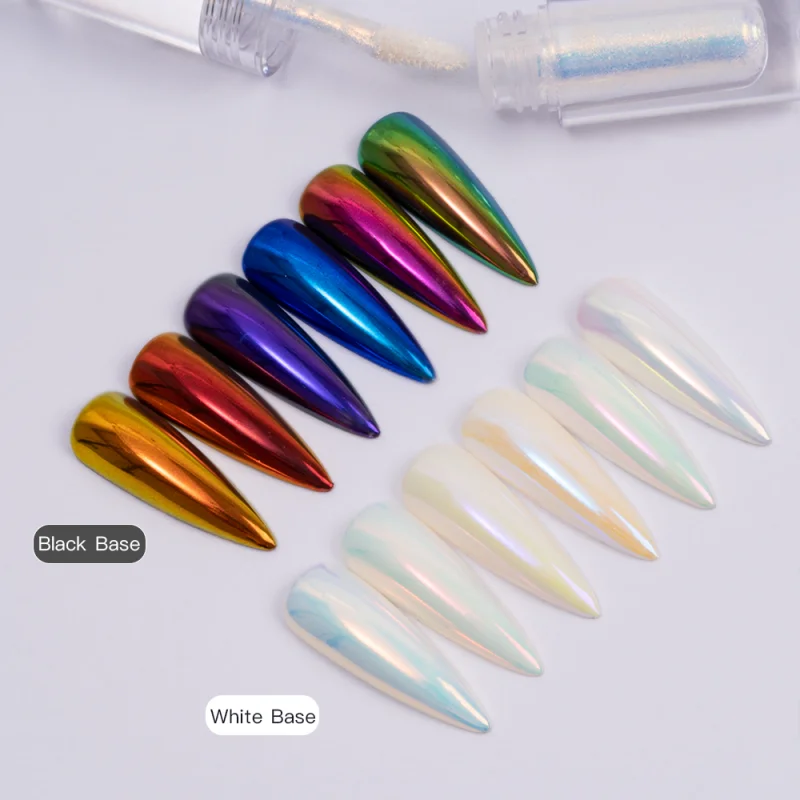 HNDO Small Tube Liquid Type Mirror Chrome Powder with Brush Inside for Professional Nail Art Decor Manicure Nail Glitter Pigment