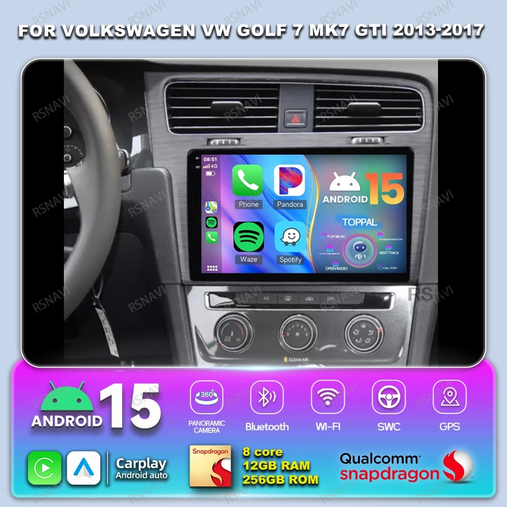 

Автомобильное радио Android 15 для Volkswagen VW Golf 7 MK7 GTI 2013-2017 4G LTE Qualcomm Viedo Player BT Navigation DSP 5G WIFI Авторадио