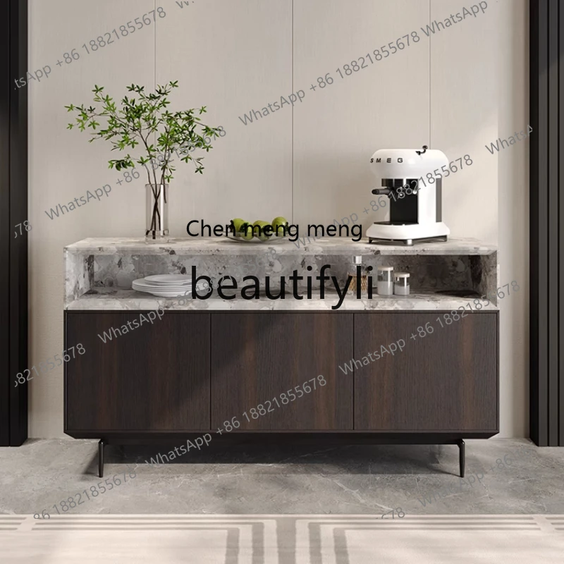 

Italian minimalist marble dining side cabinet integrated storage against the wall living room luxury stone storage cabinet H