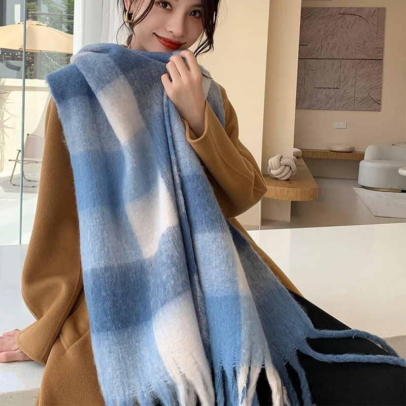 2024 Winter Thick Warm Scarf Women Cashmere Shawl and Wraps Pashmina Neckerchief Bufanda Female Rainbow Hairy Tessel Echarpe New