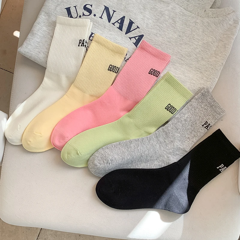 Women Socks New Colored Casual Elastic Letter Street Crew Socks Female Breathable Fashio Socks Soft Comfort Korean Style