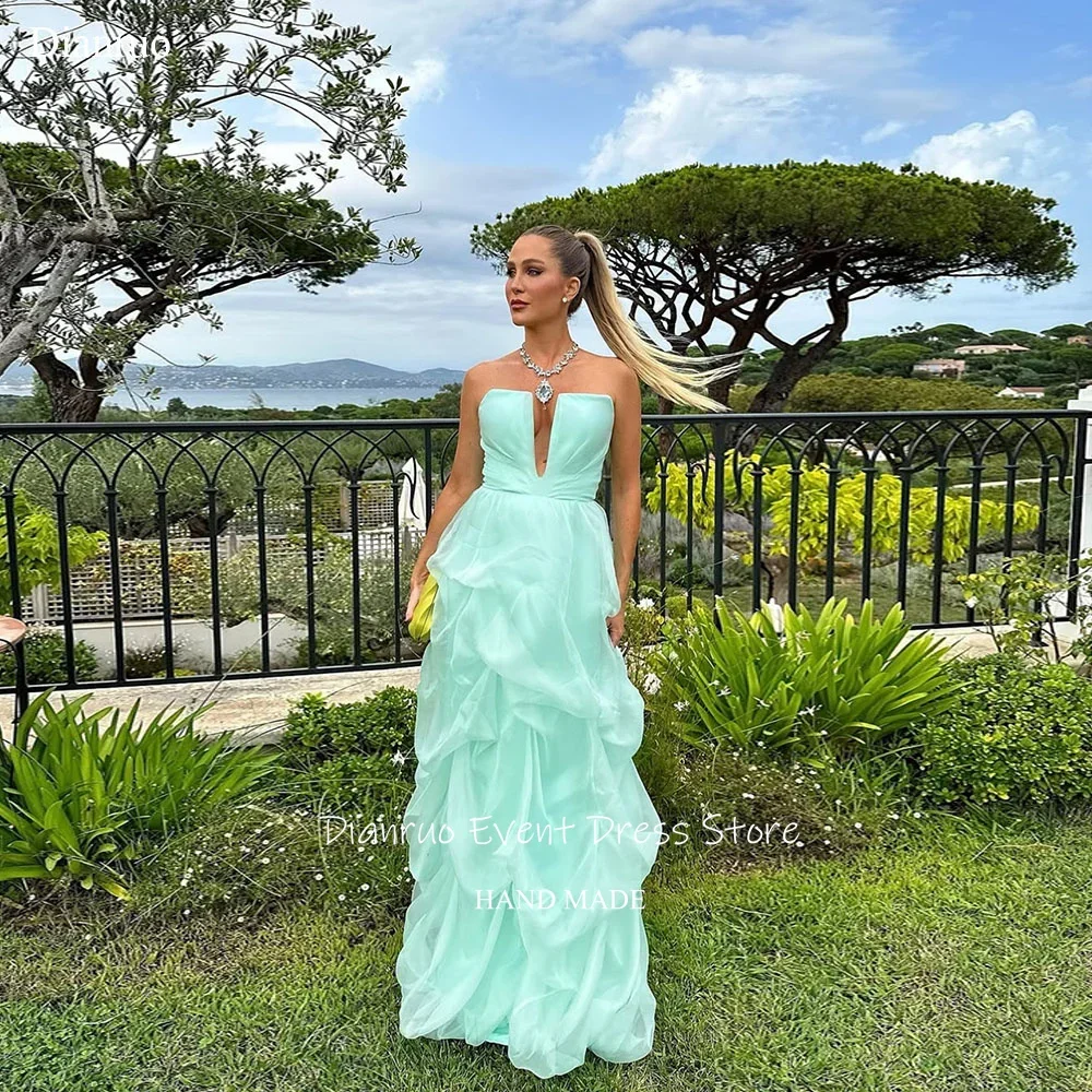 

Dianruo A Line Tulle Evening Dresses Mint Green Strapless Vestidos De Noche Lace Up Layered Special Occasions Custom Customized