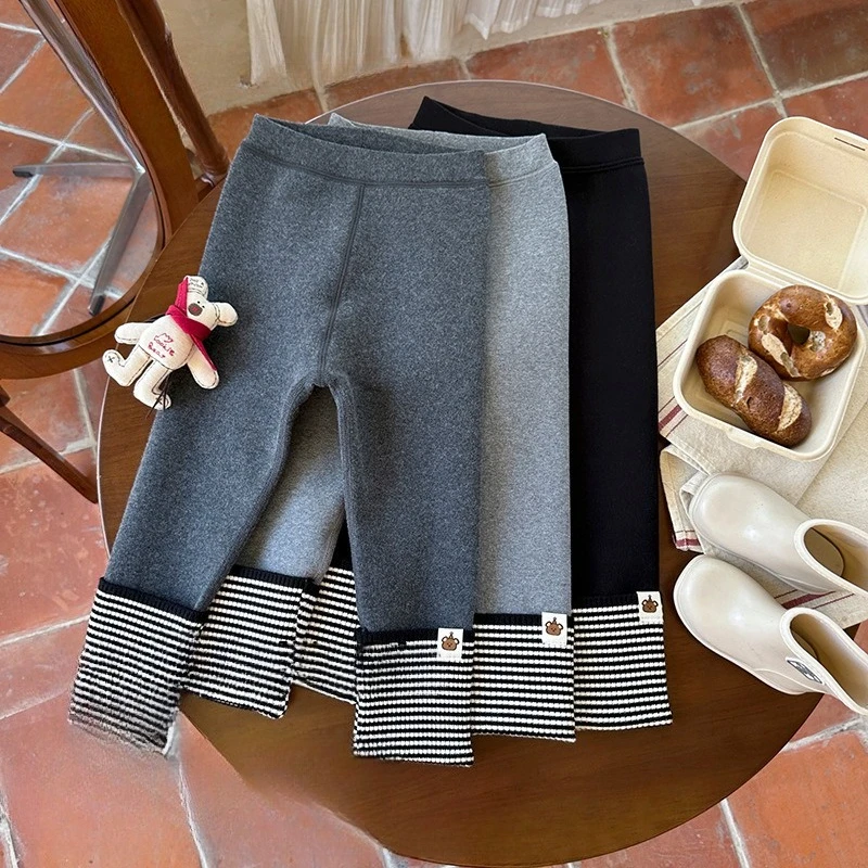 

One-piece pants late autumn girls leggings fleece thickened trousers Korean style children's outer early winter