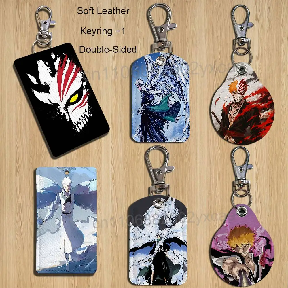 Ichigo Kurosaki Toshiro Hitsugaya BLEACH Rectangle ID Card Case Keychain Access Card Bag Key Tag Ring Leather Card Holder Key