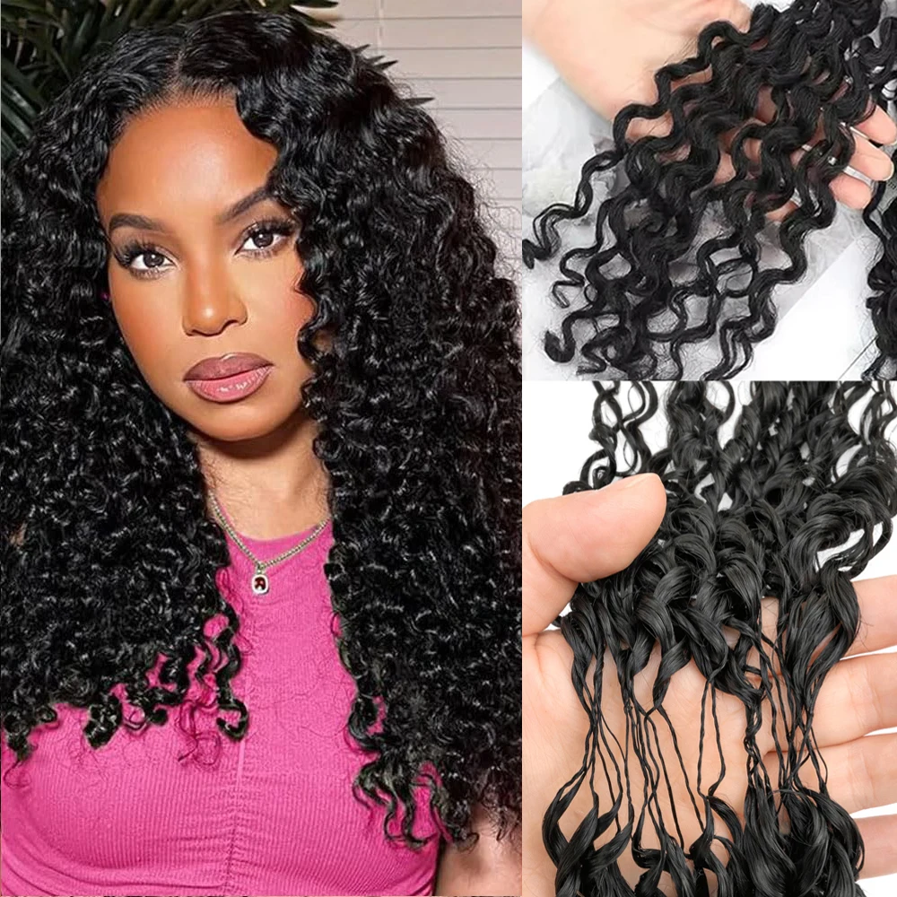 

Вязаные крючком накладные пряди из натуральных волос, глубокая волна, предварительно разделенные, бирманские кудри, с предварительно привязанными петлями, невидимые, без узлов, в стиле бохо-косы для женщин