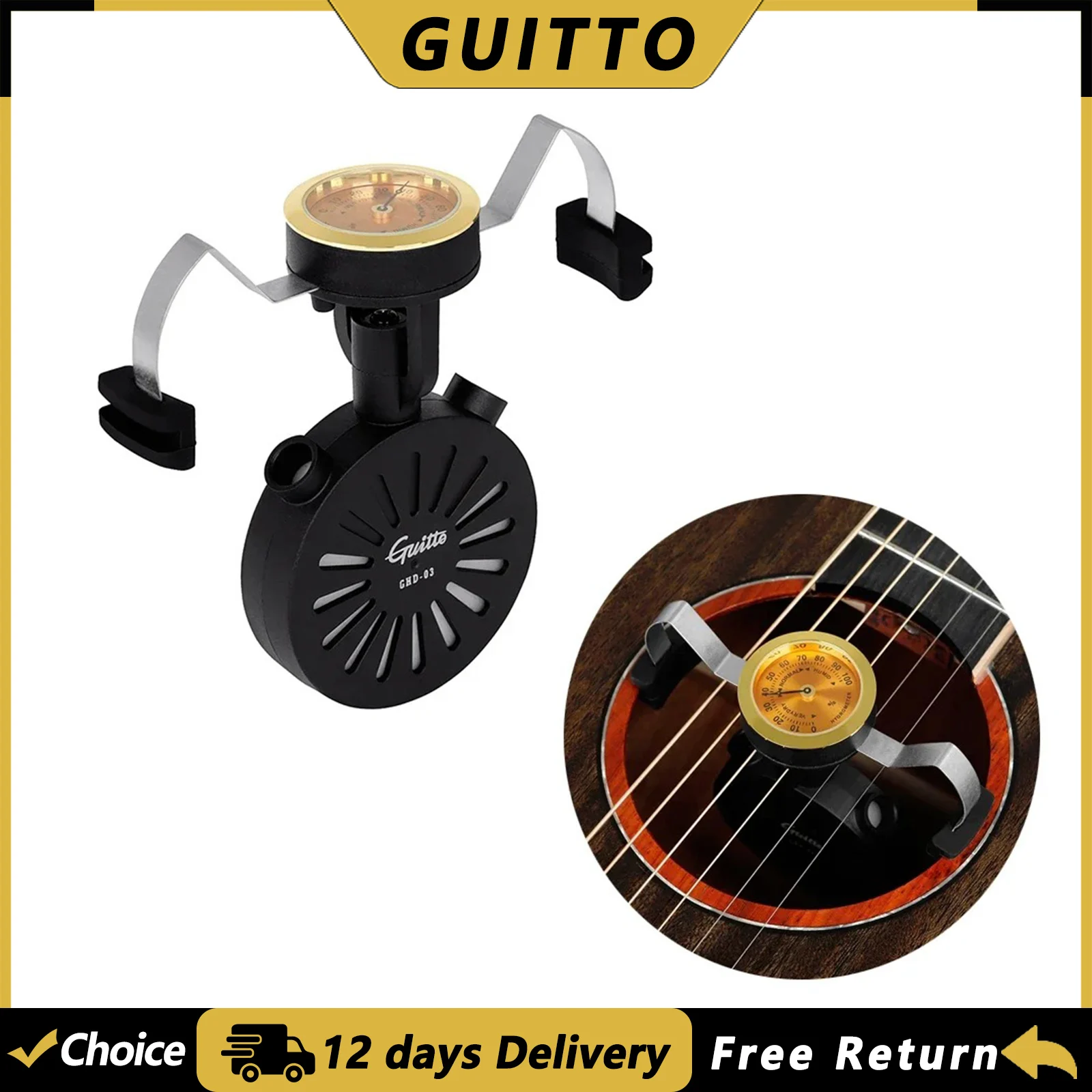 GUITTO GHD-02 Guitar Humidifier Portable Hygrometer Acoustic Guitar Sound Hole Humidifier Folk Classical Guitar Accessories