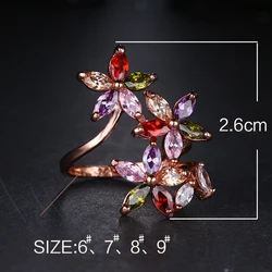 SUGO 2022 New Fashion Beautiful Rose Gold Color Zirconia Flower Open Adjustable Rings for Trend Women Dinner Jewelry Accessories