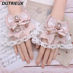 Handmade Japanese Mine Series Ornament Sweet Cute Bow String Pearl Flower Wedding Lace Lolita Oversleeves Y2k Accessories