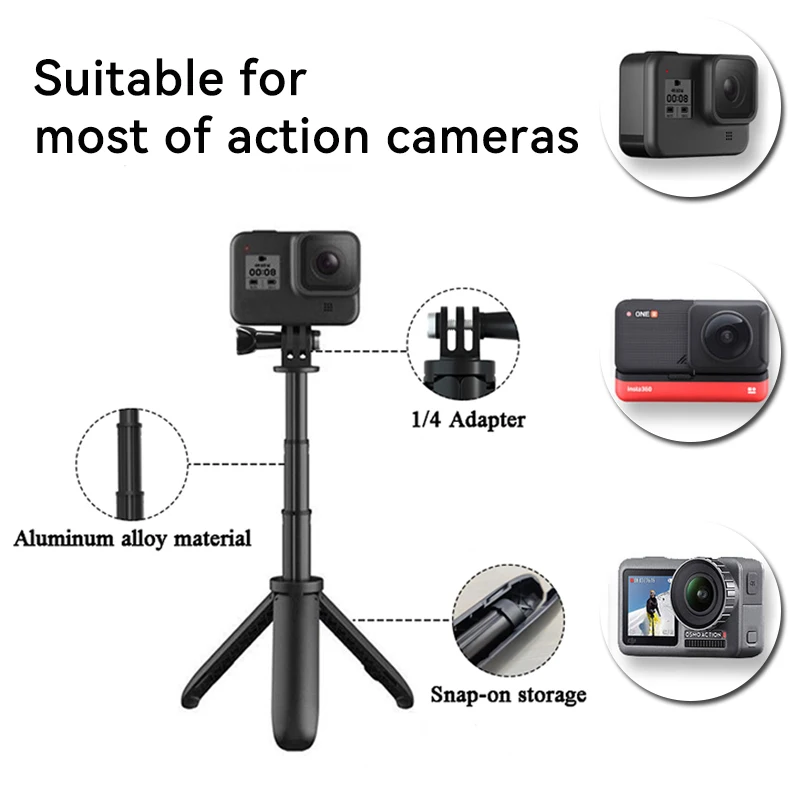 Mini Extendable Tripod Foldable Tripod Portable Monopod for Go Pro Hero 13 12 11 Black Session Osmo Action Camera Vlog Accessory