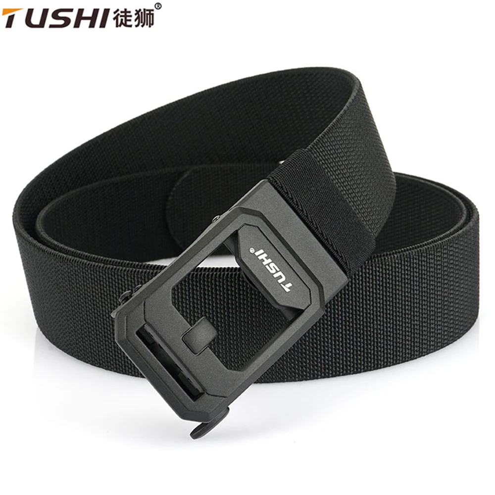 

TUSHI New Golf Sports Elastic Belt Tactical Belt Metal Automatic Buckle Tough Stretch Nylon Men Military Belt Neutral Belt