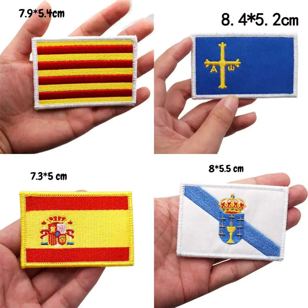 Spain Flag Embroidery Patches Andalucía Sevilla Military Badge with Hook&Loop Backing for Clothes Hat Accessories