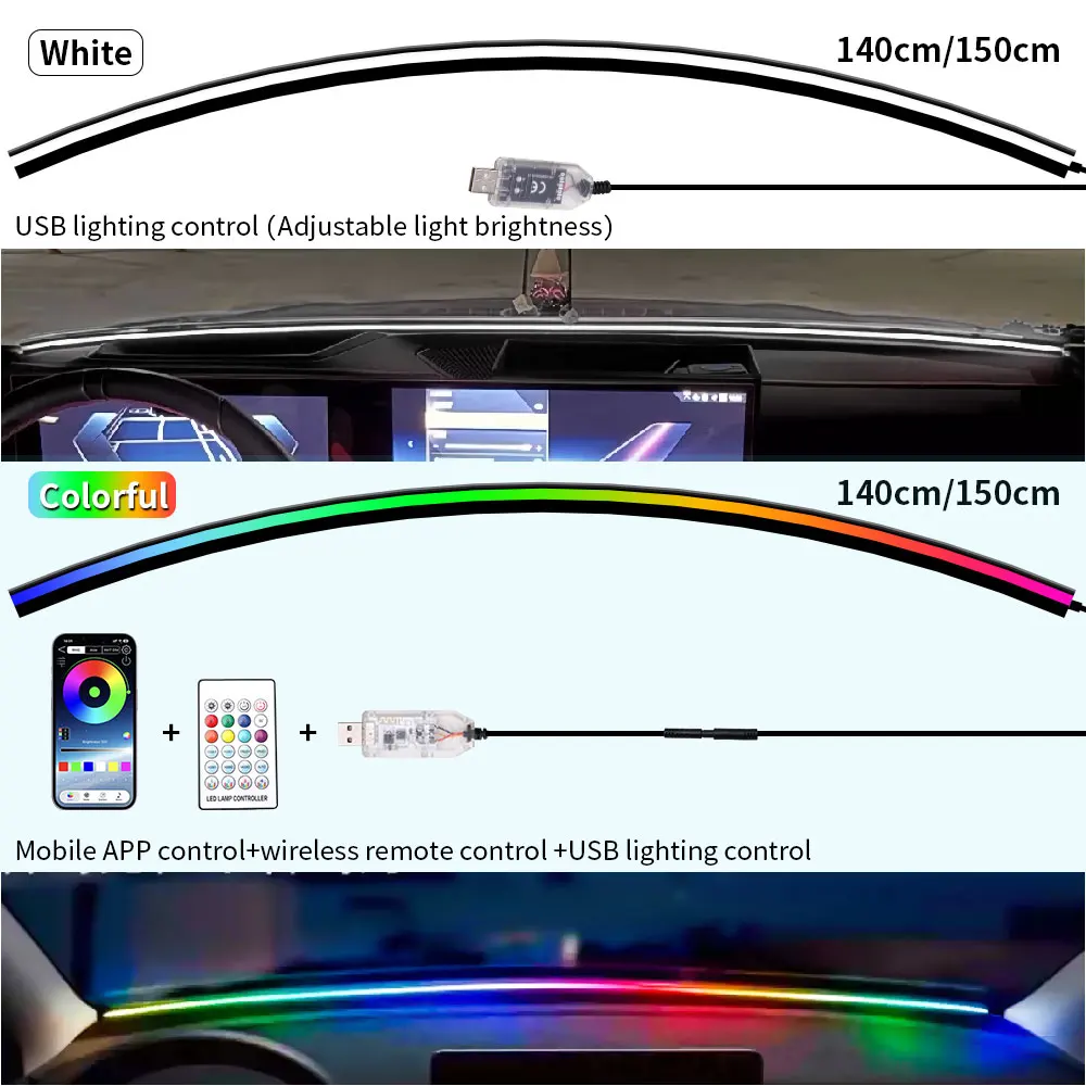 140/150CM Car Interior Symphony Acrylic Ambient Strip Light LED Hidden Front Soundproofing Strip Instrument Panel Decoration view 3