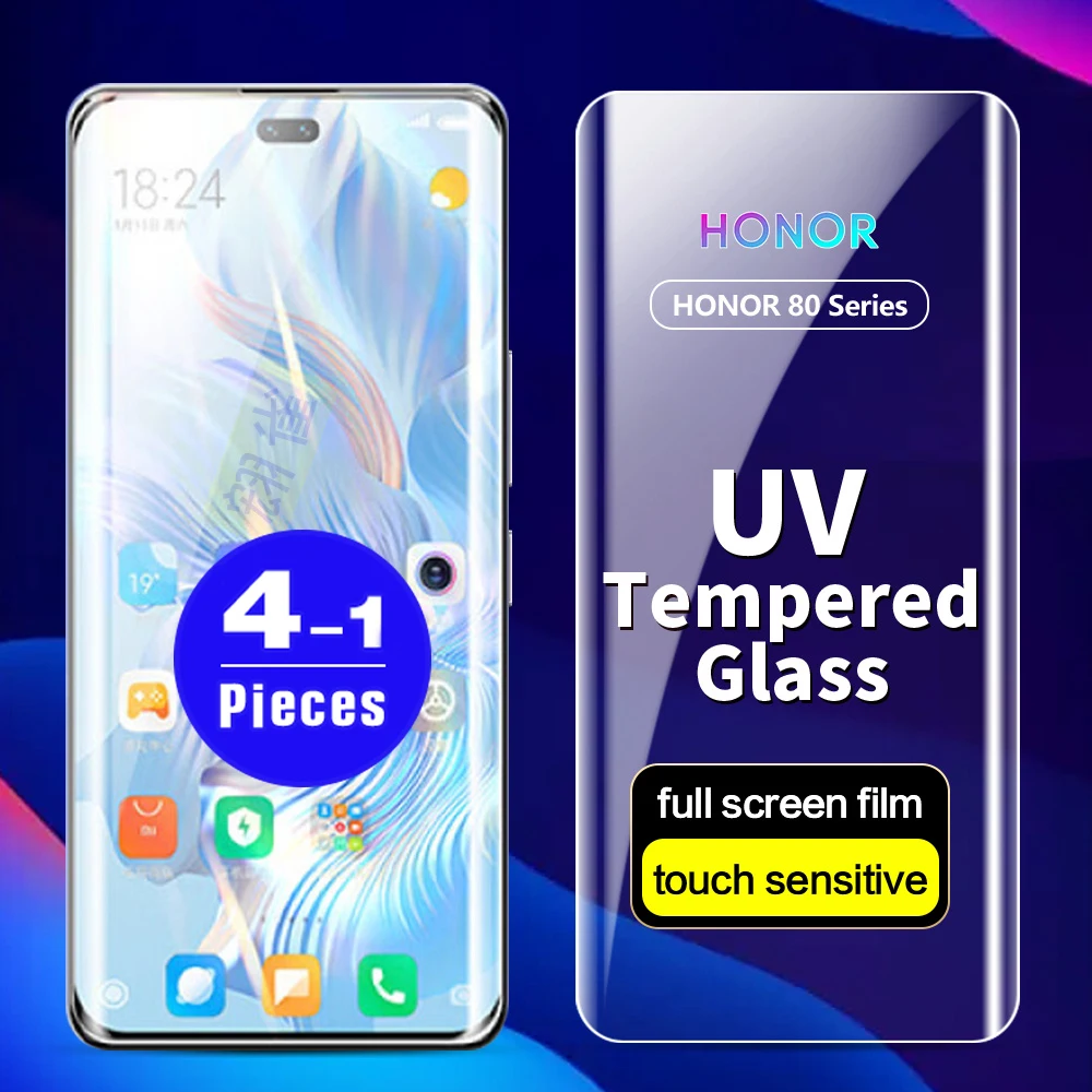 

1-4 шт. 9D полное покрытие для Honor 80 70 60 SE 50 30 pro plus УФ закаленное стекло Защита для экрана телефона Защитная пленка для смартфона