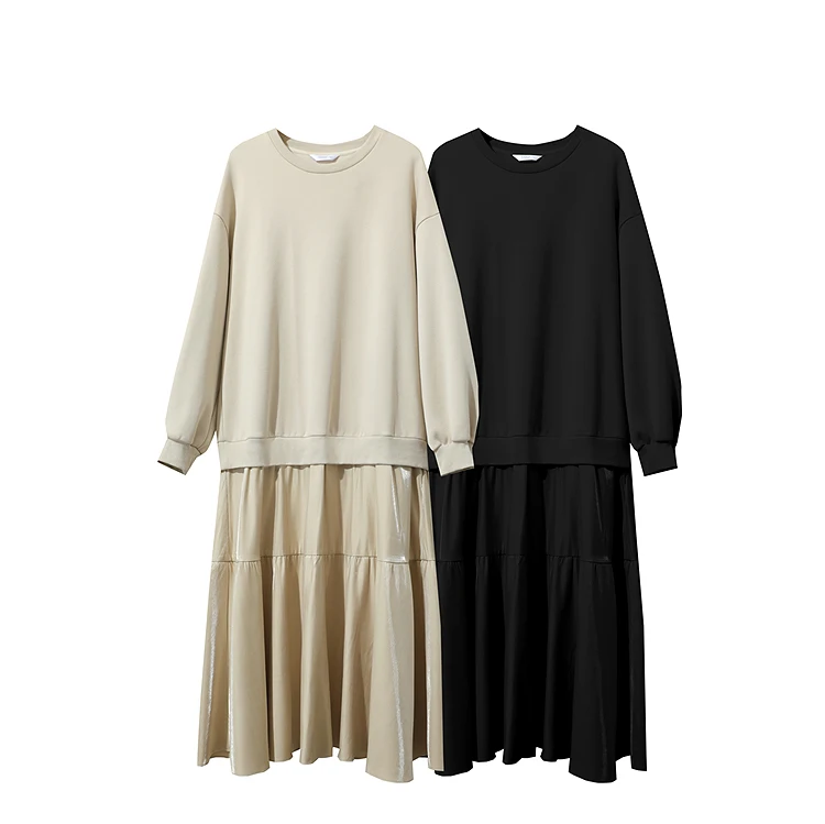 Amii Patchwork Women's Dress 2025 Winter New Casual Versatile Warm Sweater O-Neck Loose A Line Sweatershirt Dress Women 12544123
