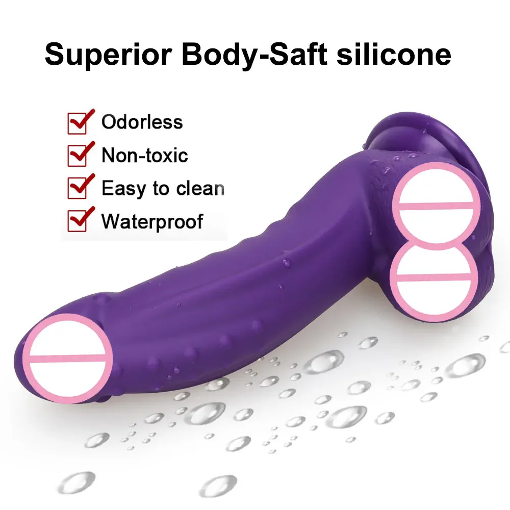 7inch Purple Color Realistic Silicone Dildo Simulated Fake Penis Soft Butt Anal Plug Female Vagina Stimulator Sexy Tool Sex Toys