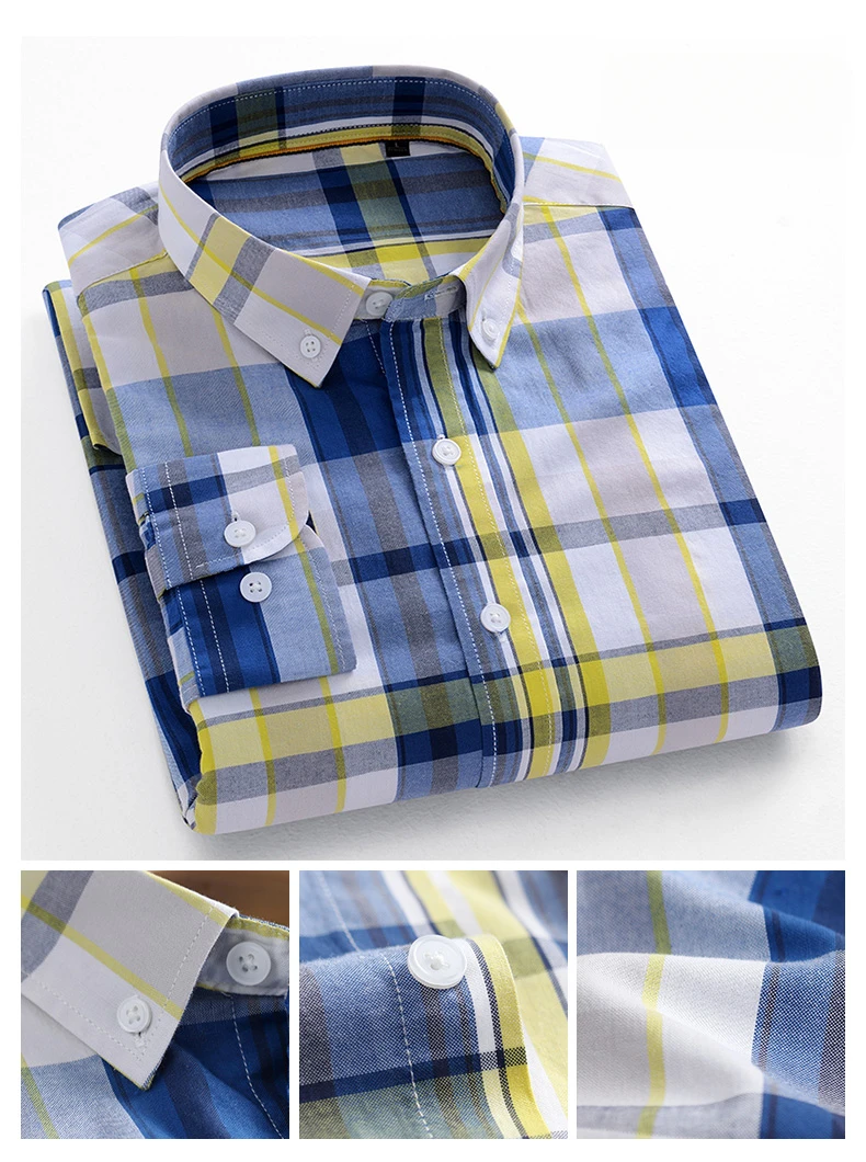 Casual Long-sleeve Shirts for Men Slim Fit Plain Shirt 100%cotton Plaid Striped Tops Soft Designer Fashion Korean Trends Clothes