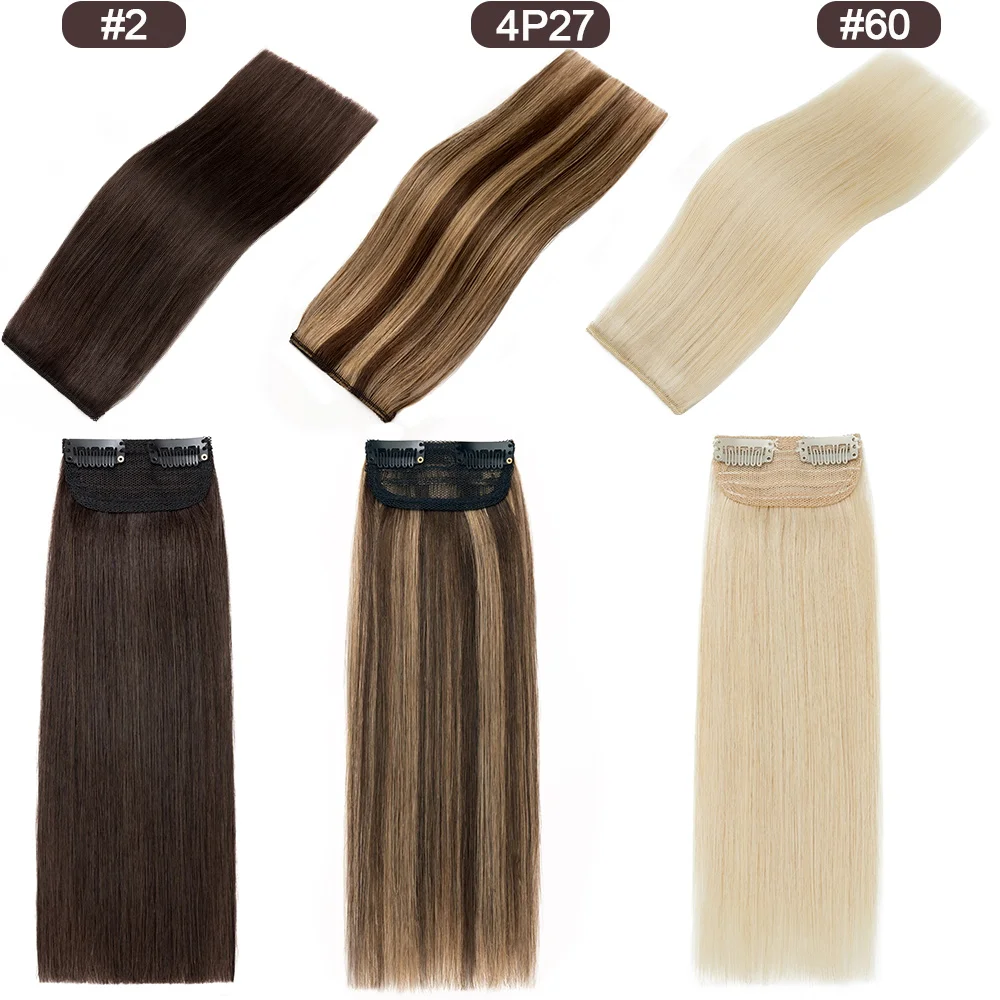 SEGO Clip-in-Echthaarverlängerungen, gerade, dick, doppelter Schuss, einteilige Haarteile für dünner werdendes Haar, unsichtbare Haarnadel-Erhöhung – Detail 5