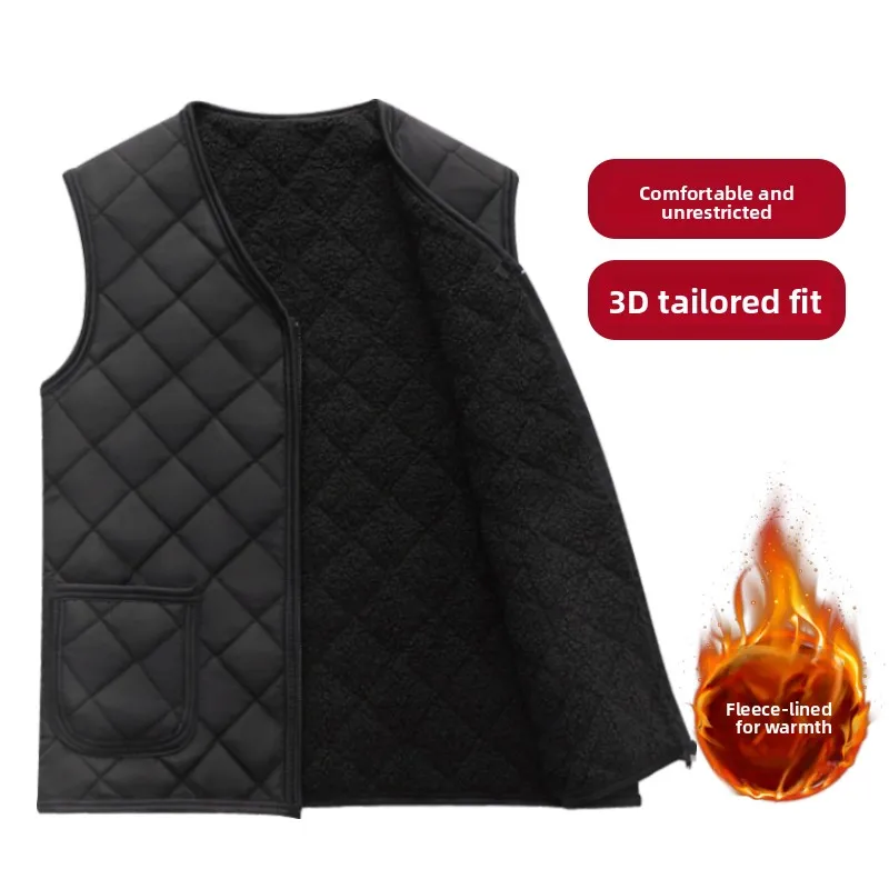 

Thiened Fce Men's Vest Autumn Winter Warm Cotton Vest for Middle-Aged And ly V-Ne ket Casual Faion Ci Sle