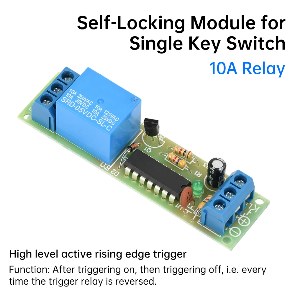DC5V 10A 1 채널 쌍안정 단일 키 스위치 릴레이 모듈 하이 레벨 자동 잠금 릴레이 보드 내장 간섭 방지