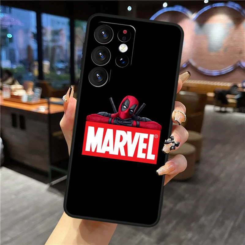 Marvel Avengers Deadpool dla Samsung Galaxy S24 S23 S22 S21 S20 FE S10 Ultra Plus Wstrząsoodporne, miękkie, czarne etui na telefon z TPU