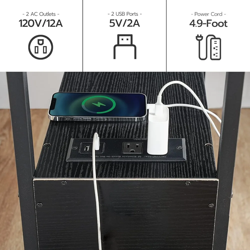 Set mit 2 Beistell tischen mit Ladestation, schmalem Beistell tisch mit Schubladen, USB-Anschlüssen und Steckdosen, Nachttisch