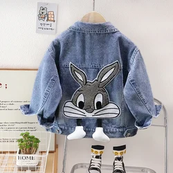 2-7 Years Girls Denim Jackets New Fashion Kids Embroidery Cartoon Rabbit Coat Autumn Children Outerwear Casual Girls Clothes