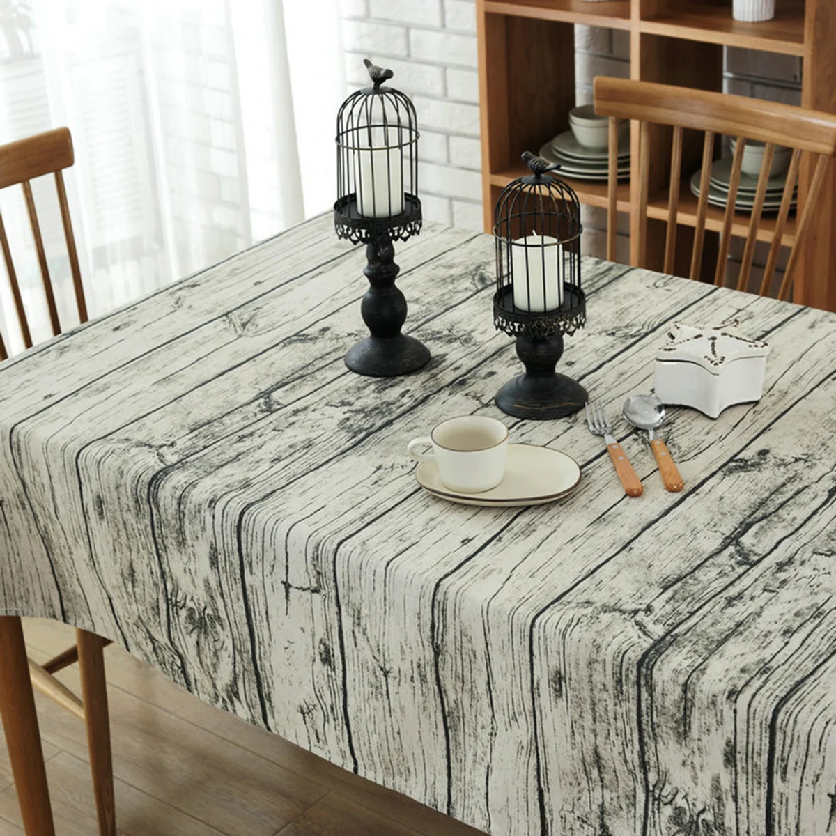 

Wood Grain Tablecloth 140 X 220 Cm Cotton Linen Dining Table Cover Protector Vintage European Style Washable For Home