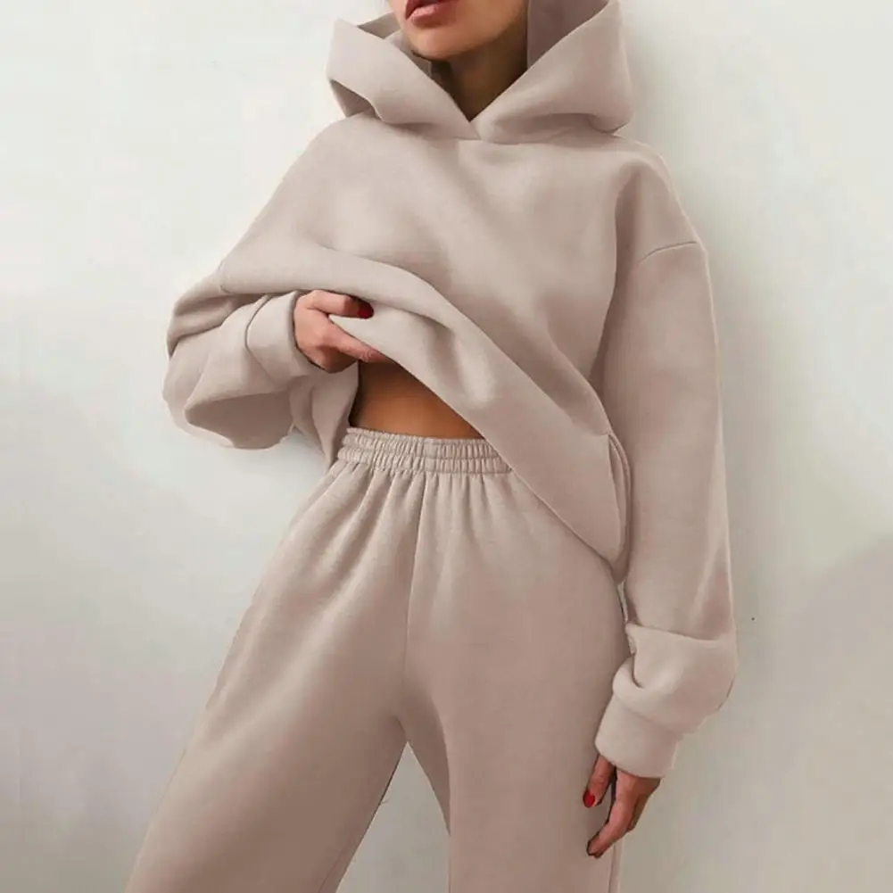 Loose Fit Women Tracksuit Women Tracksuit Set Cozy Women\'s Winter Tracksuit Set Soft Casual Hoodie Pants with Elastic Waist Warm