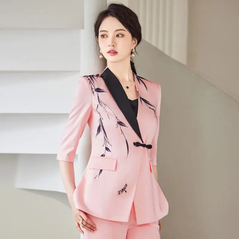 

3-B19 High-end suit pink high-end fashionable new temperament professional suit gs work clothes two-piece suit