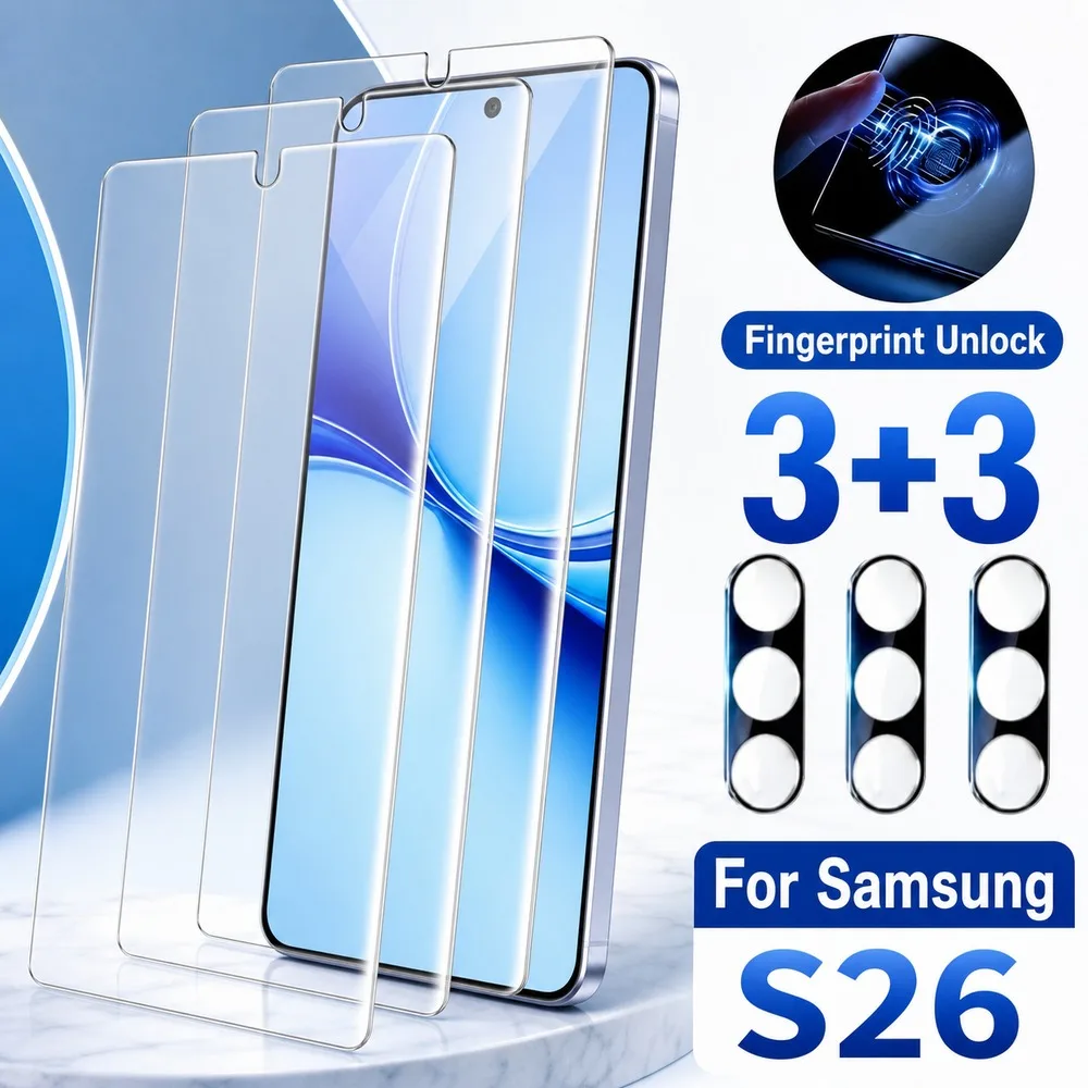 3+3PCS Tempered Glass For Samsung Galaxy S26 Ultra S26+ S26 Camera Lens Screen Protector For Samsung Galaxy S26 FE S25 Ultra HD