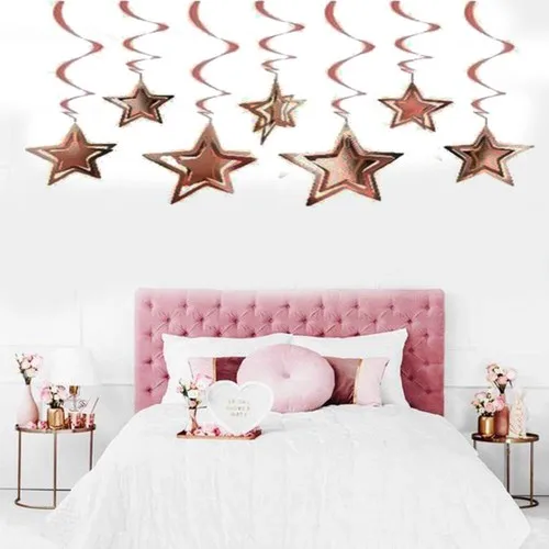 Aydınlı 3 Dimensional Spiral Rose Color Star Shaped Ceiling Hangings Süsü 10 PCs