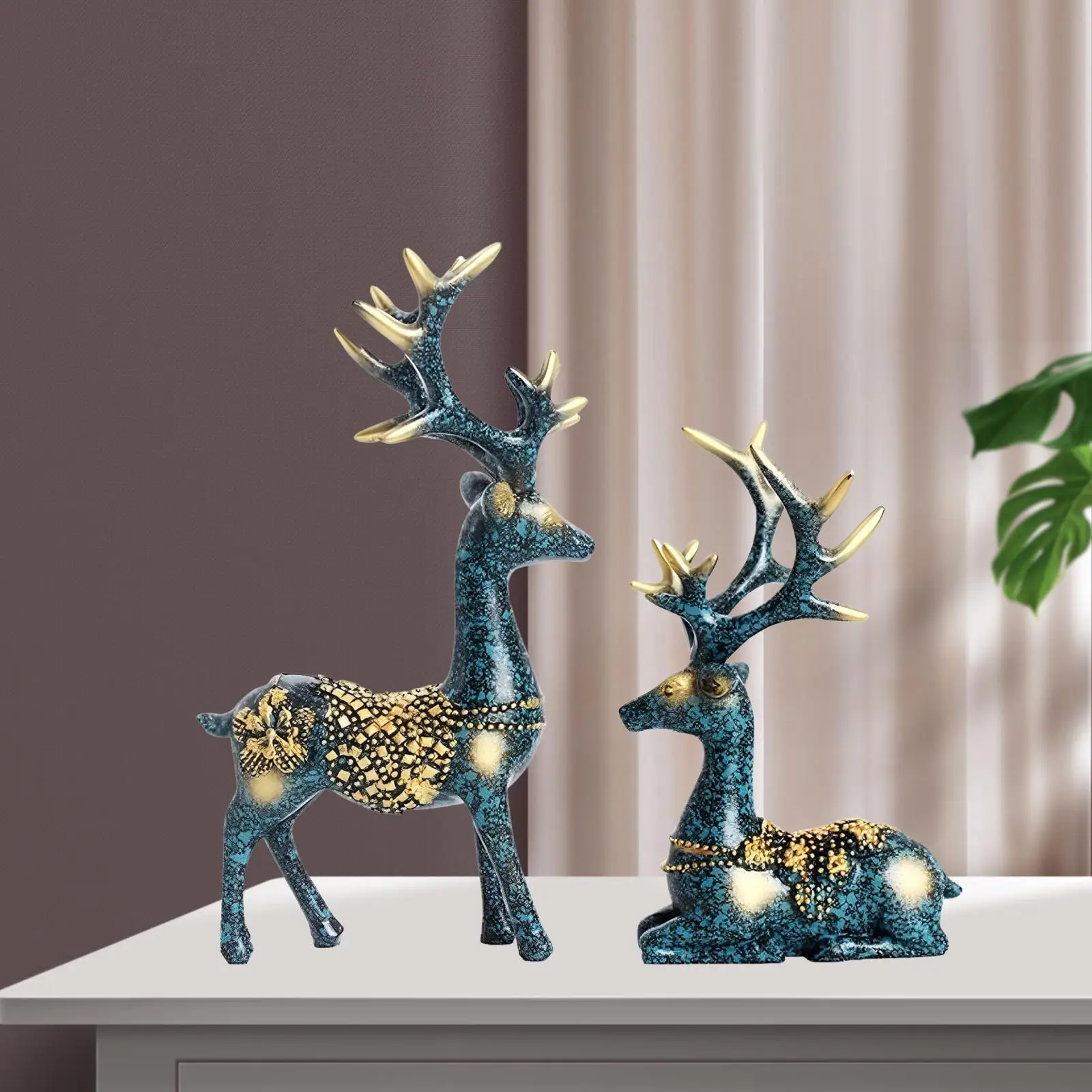 زخرفة طاولة لحلي الغزلان ، ديكور عيد الميلاد ، نحت راتنج ، تمثال رف كتب للسيارة ، مكتب فندق داخلي