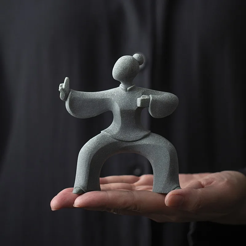 1PC Creative Stone Ornament Chinese Style Ba Duan Jin Figurines Unique Tai Chi Fitness Art Crafts Home Desktop Decor Ornaments