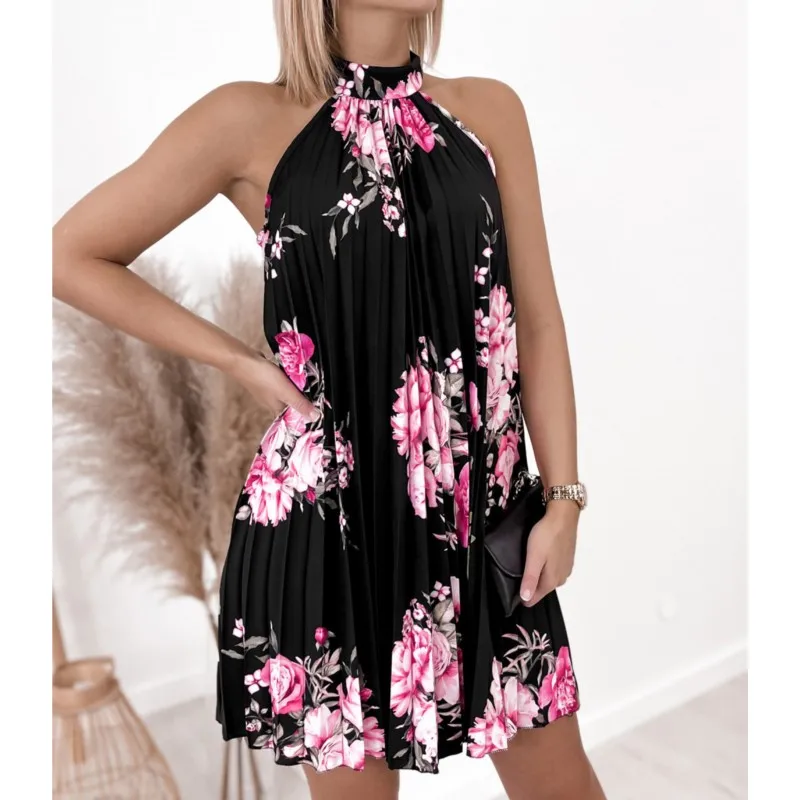 2024 Print Sleeveless Pleated Casual Sexy Off Shoulder Mini Dress Elegant Boho Beach Vestidosn Ms Chuh Summer Dresses For Women